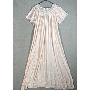 Katz Women O/S Nightgown Petal Pink Floral Lace Detail Maxi Chemise Gown Chiffon